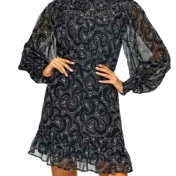 New Topshop BLACK YOKE LONG SLEEVE RUCHED MINI Dress Size 10 - Picture 2 of 10